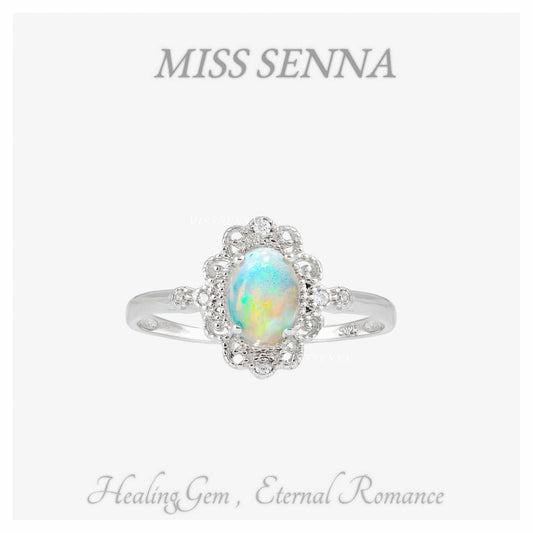 S925 Silver Australia Opal Natural Vintage Flor Anillo exquisito