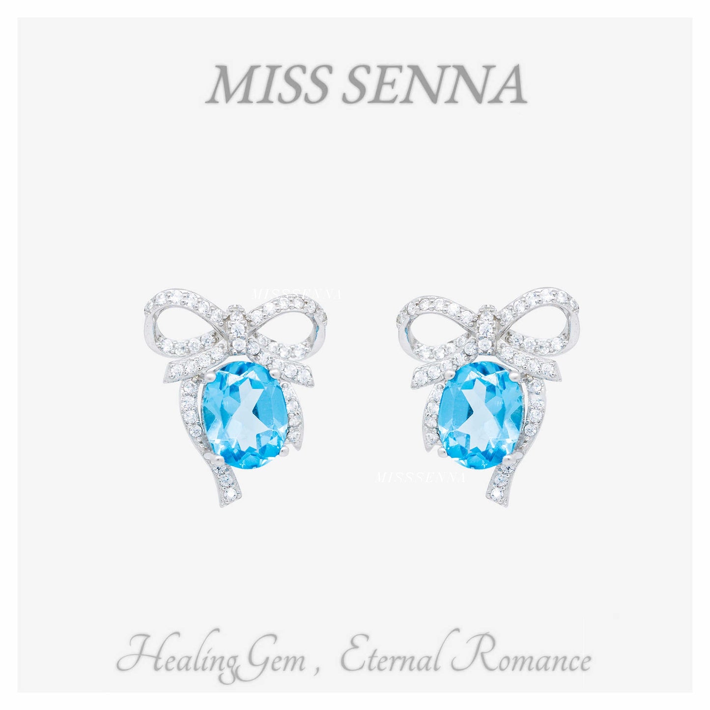 S925 Silver Natural Topaz Butterfly Bow Earrings Stud