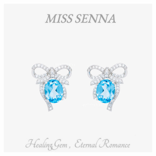 S925 Silver Natural Topaz Butterfly Bow Earrings Stud