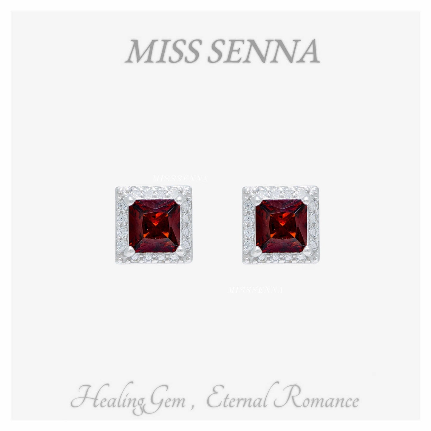 S925 Silver Natural Garnet Square Shape Pending Pending