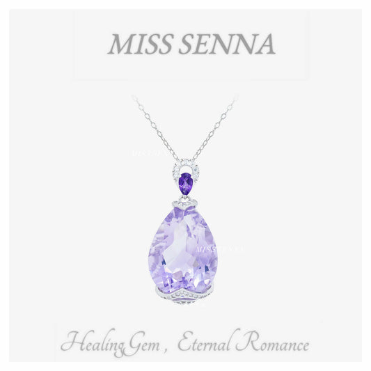 S925 Silver Amethyst Tear Corting Collar Big Size Claridad