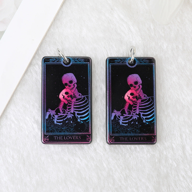 Cross-border hot sale, double-sided acrylic, Halloween skull tarot DIY earrings, necklace, keychain.