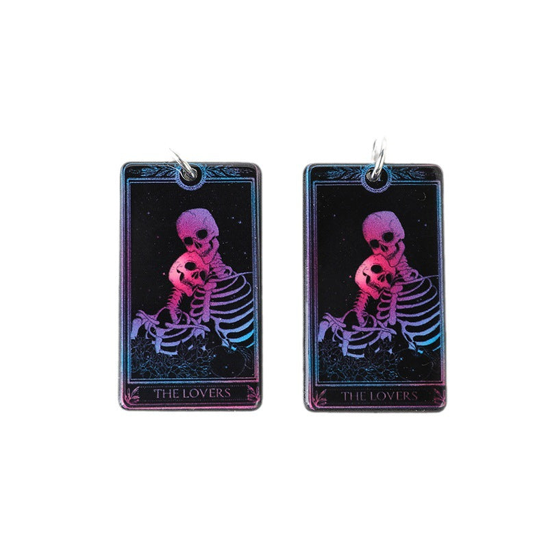 Cross-border hot sale, double-sided acrylic, Halloween skull tarot DIY earrings, necklace, keychain.