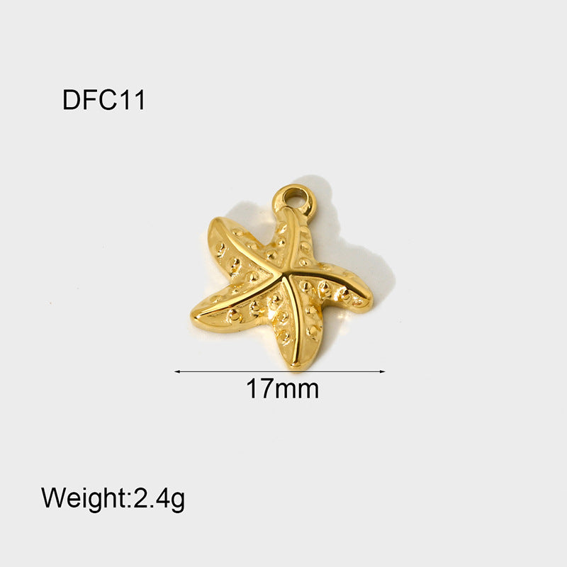 Hot-selling PVD14K gold titanium steel geometric shell starfish ocean series pendant pendant necklace bracelet accessories DIY