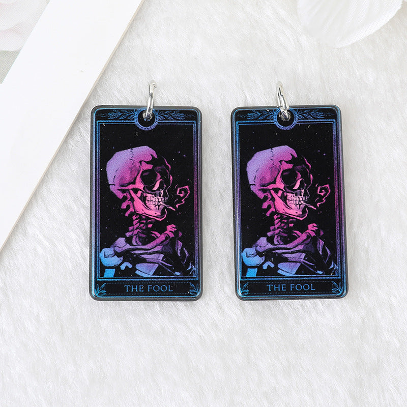 Cross-border hot sale, double-sided acrylic, Halloween skull tarot DIY earrings, necklace, keychain.