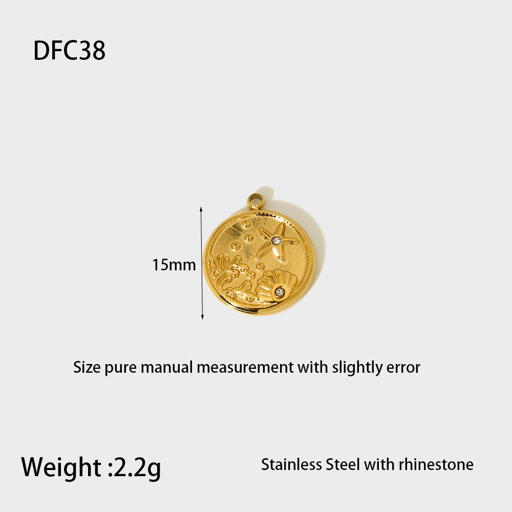 Cross-border hot sale stainless steel gold-plated zirconium octagram eye moon sun love ocean series accessories pendant