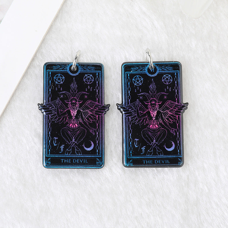 Cross-border hot sale, double-sided acrylic, Halloween skull tarot DIY earrings, necklace, keychain.