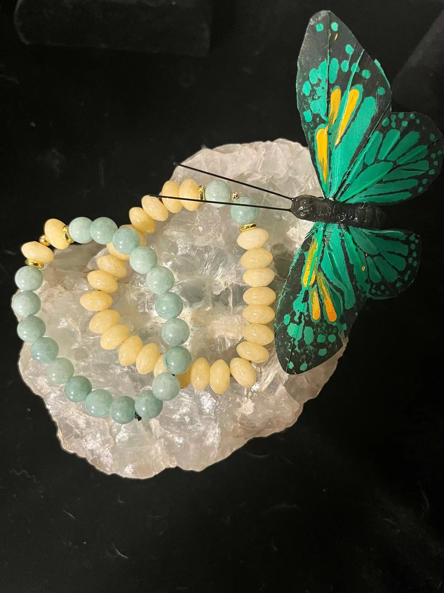 Crystal Bracelet designed by Lucy (Jade and Orange calcite), sold by one pc