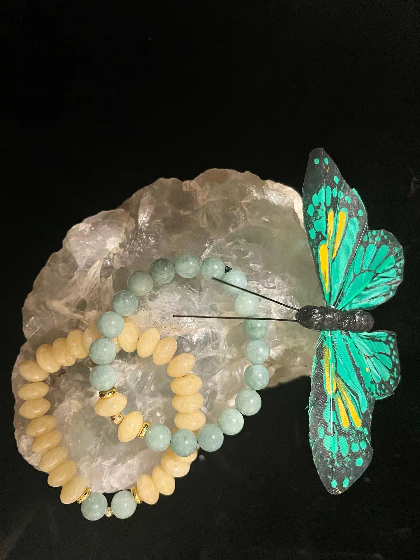 Crystal Bracelet designed by Lucy (Jade and Orange calcite), sold by one pc