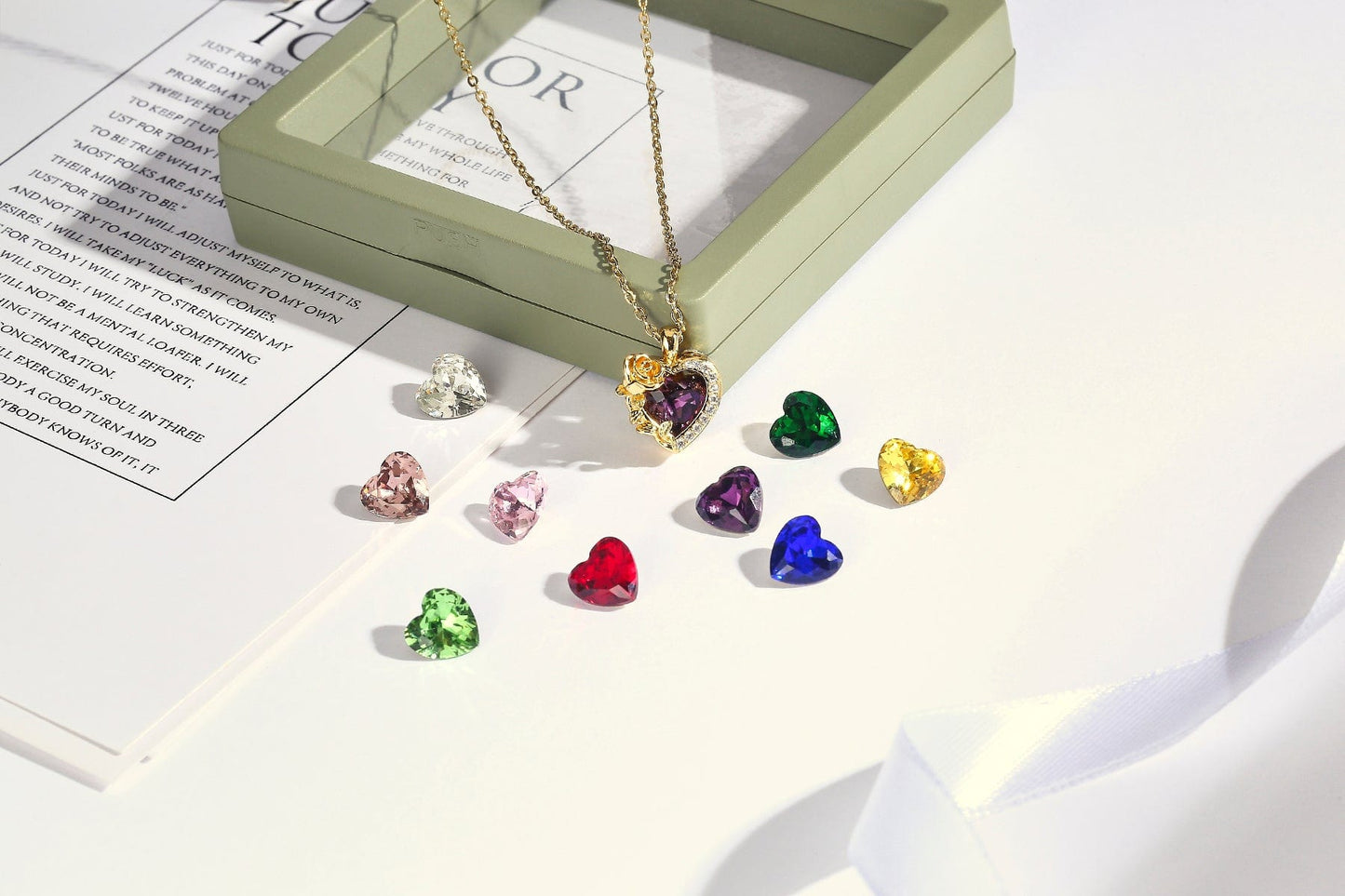 Valentines'Day Alternative Heartshape Rosy Pendant Necklace Creative 10 Zircon Free Replacement Stone Necklace Female Fashion Jewelry