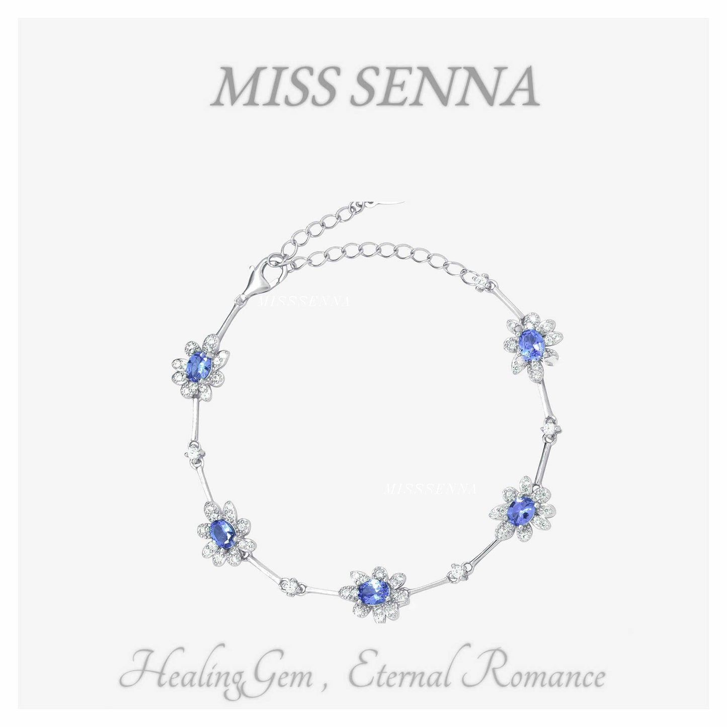 S925 Silver Natural Tanzanite Flower Five Gemstones Bracelet