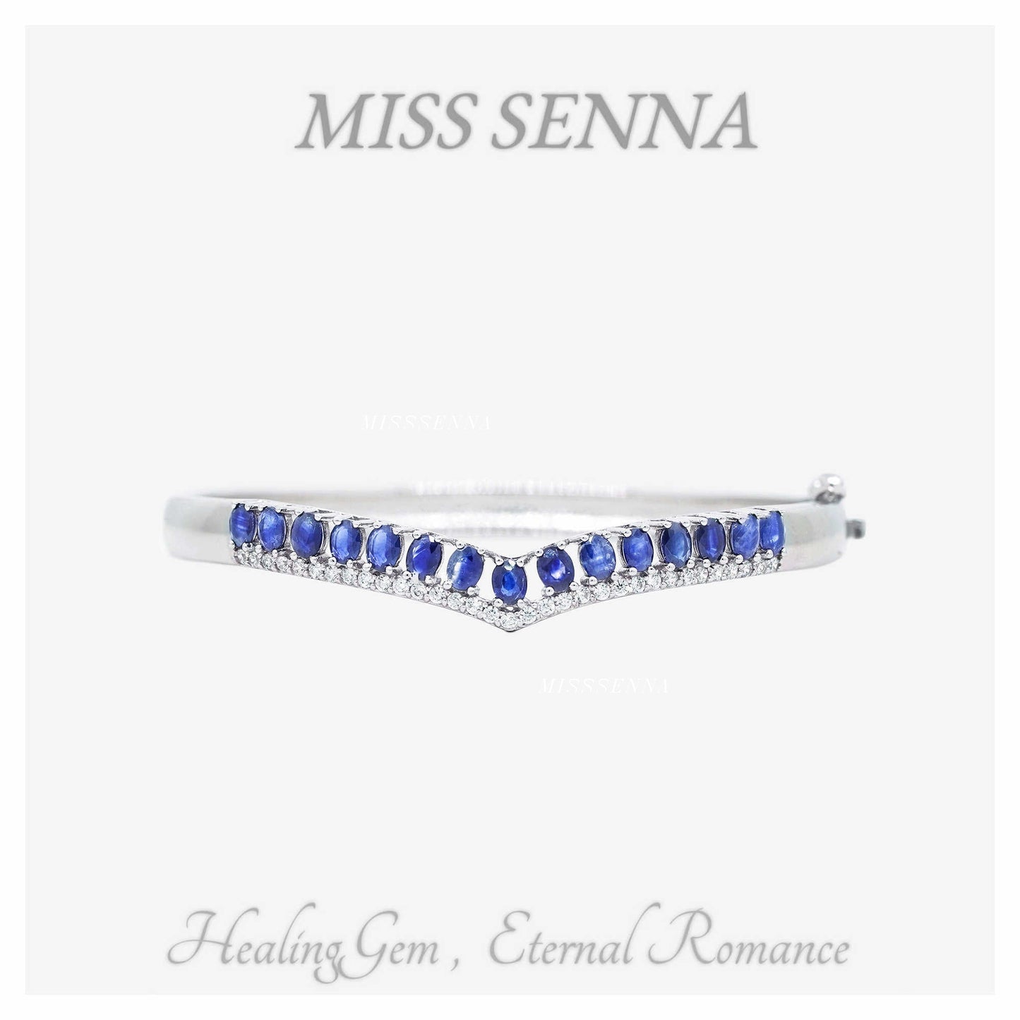 S925 Silver Natural Sapphire V Shape Simple Bracelet