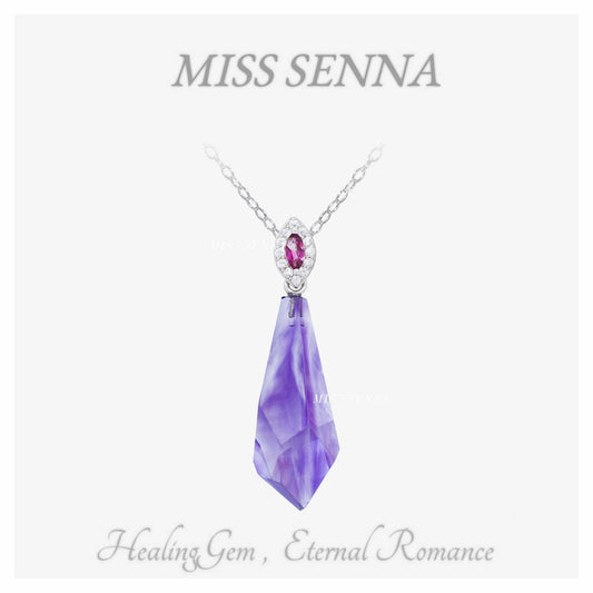 S925 Silver Natural Amethyst Rose Cut 5.5ct Necklace 383