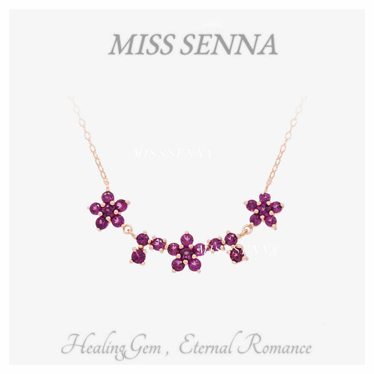 S925 Silver Natural Garnet Almandine Purple Flower Shape Dainty Pendant Necklace