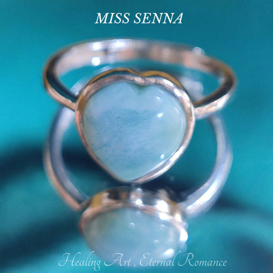 S925 Sterling Silver Natural Dominican Larimar Vivid Blue Heart Shape Love Ring