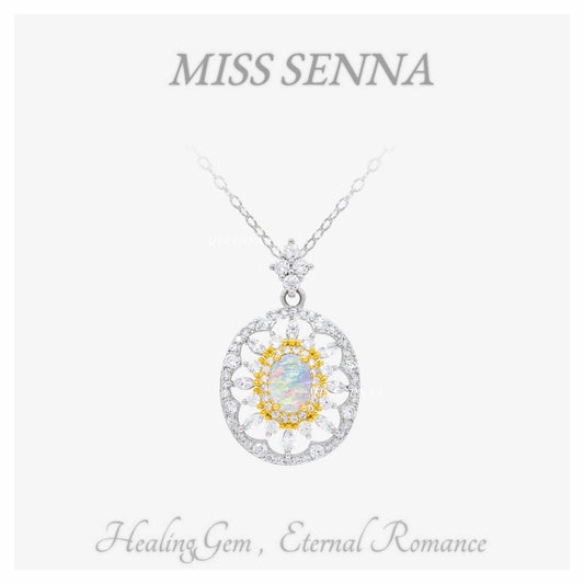 S925 Silver Sri Lanka Natural Opal Delicate Royal Pendant Necklace