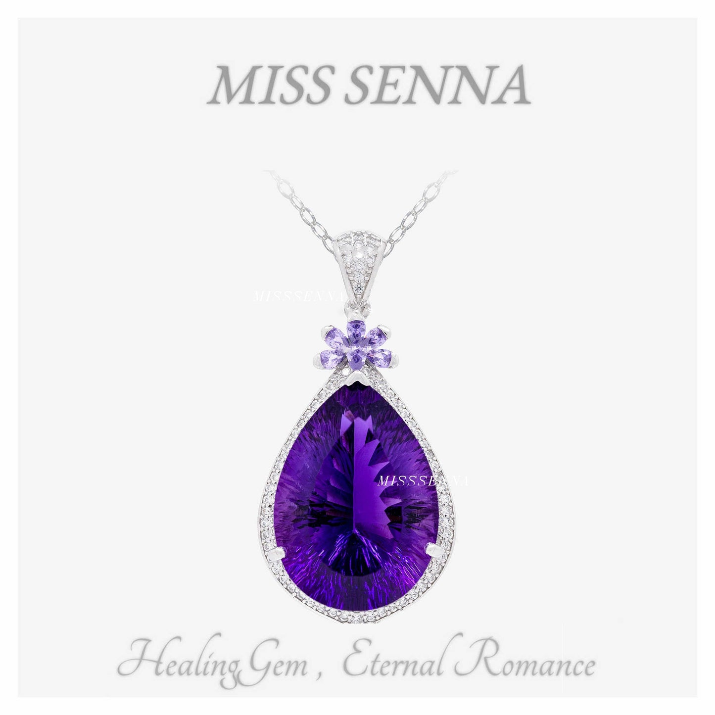 S925 Silver Amethyst Tear Cutting Necklace Big Size 12ct