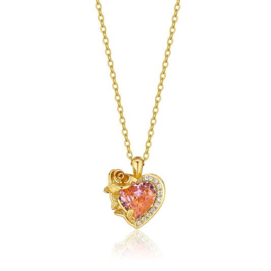 Valentines'Day Alternative Heartshape Rosy Pendant Necklace Creative 10 Zircon Free Replacement Stone Necklace Female Fashion Jewelry