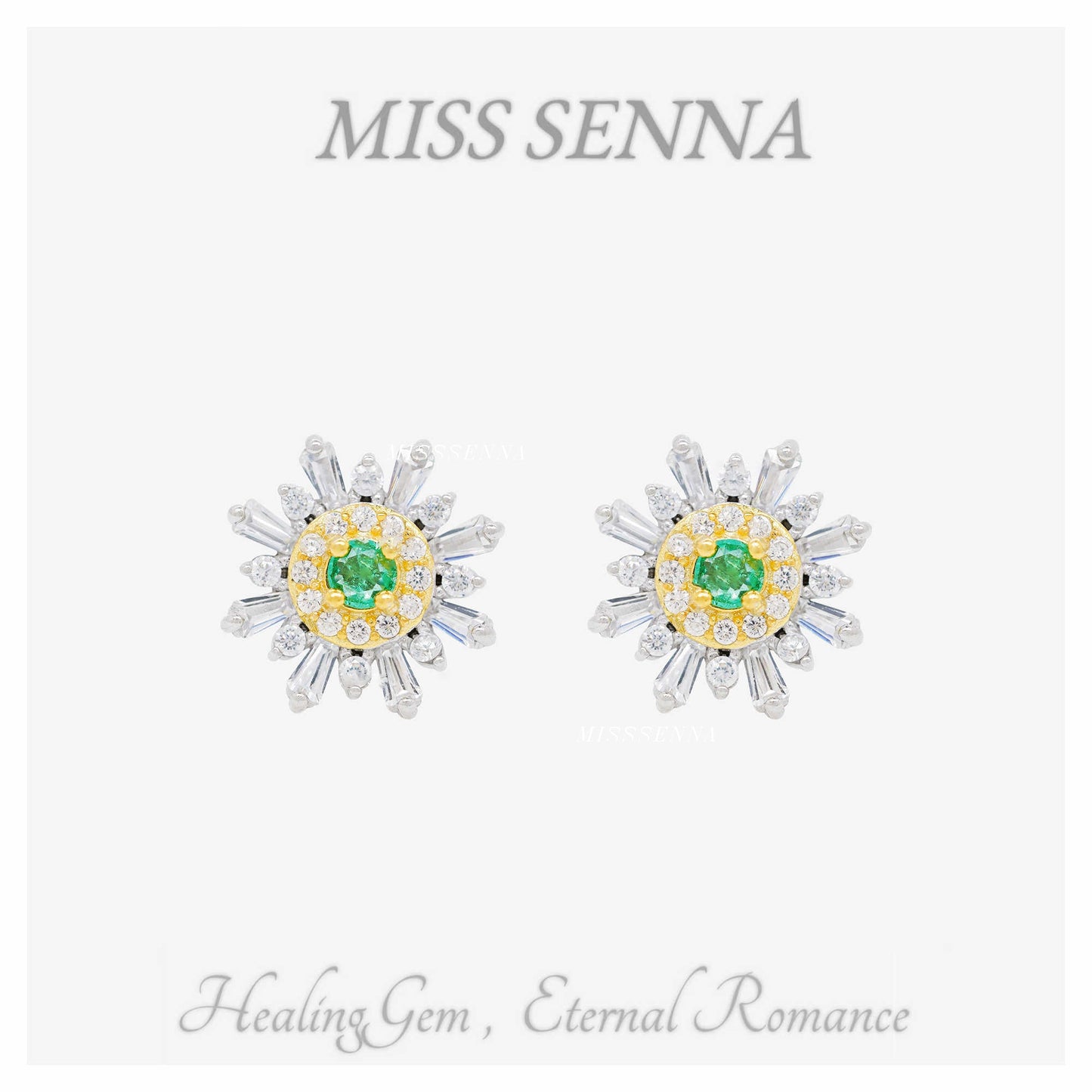 S925 Silver Colombia Emerald Flower Stud Earrings