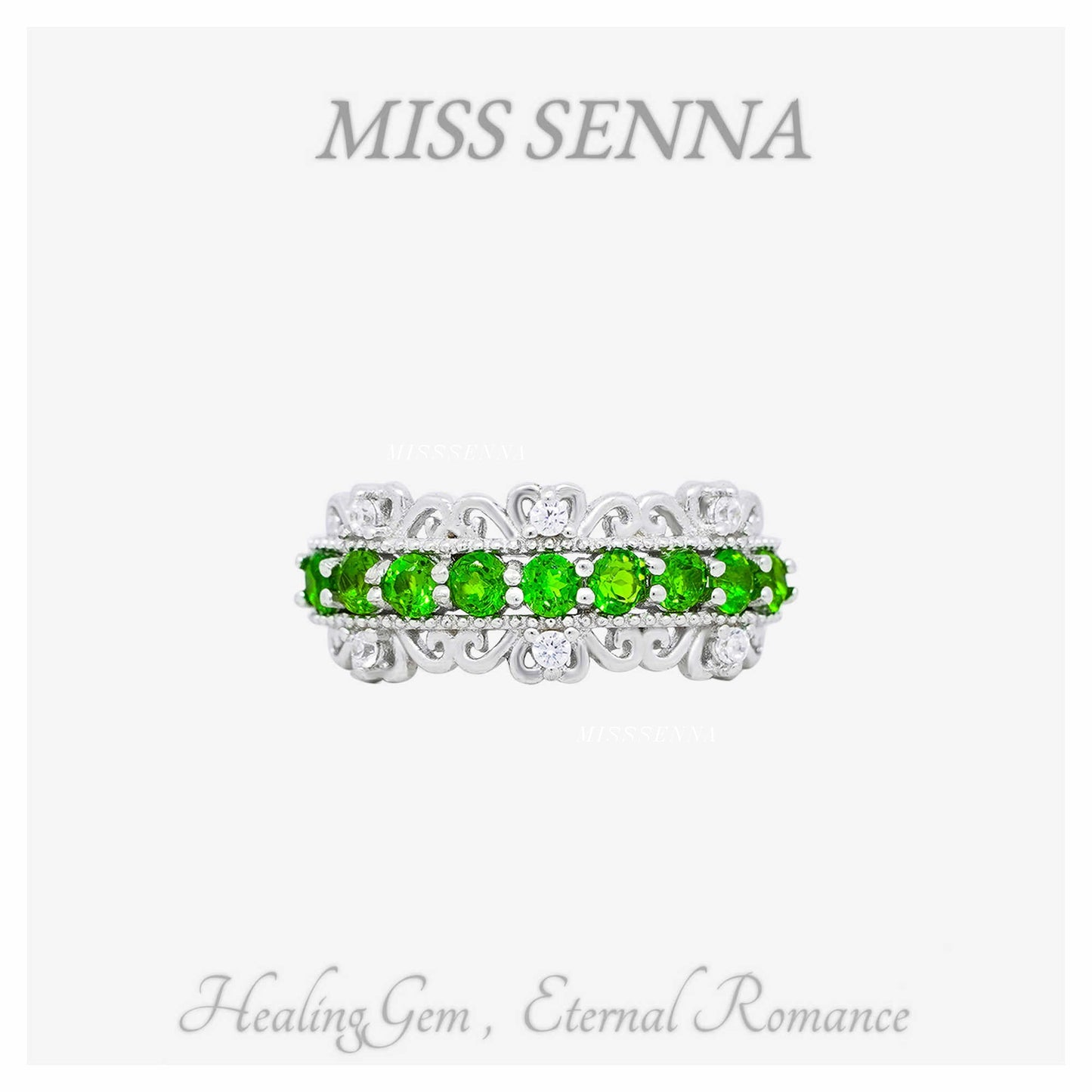 S925 Silver Natural Diopside Luxury Row Ring