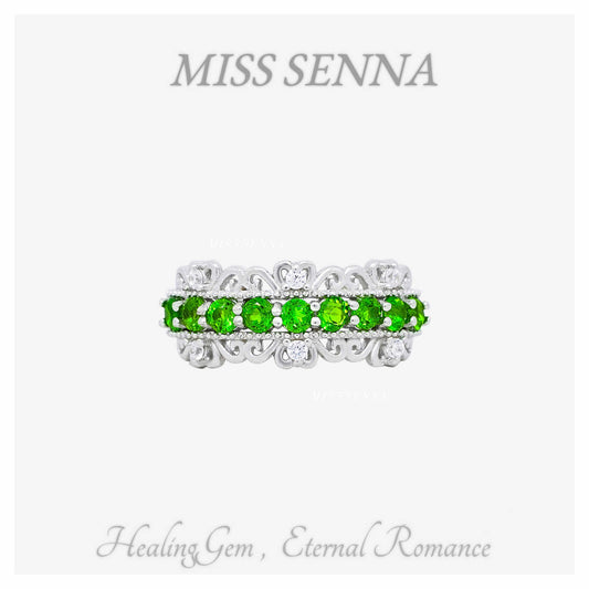 S925 Silver Natural Diopside Luxury Row Ring