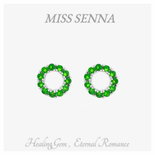 S925 Silver Natural Diopside Circle Earrings Stud