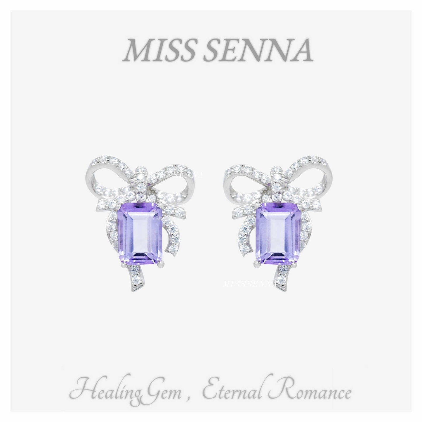 S925 Silver Natural Amethyst Butterfly Knot Stud Earrings 268