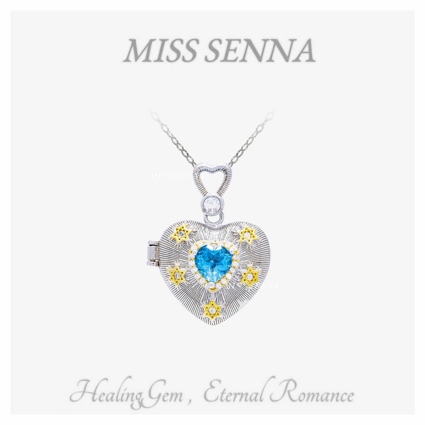 S925 Silver Natural Topaz London Blue Heart Shape Necklace.