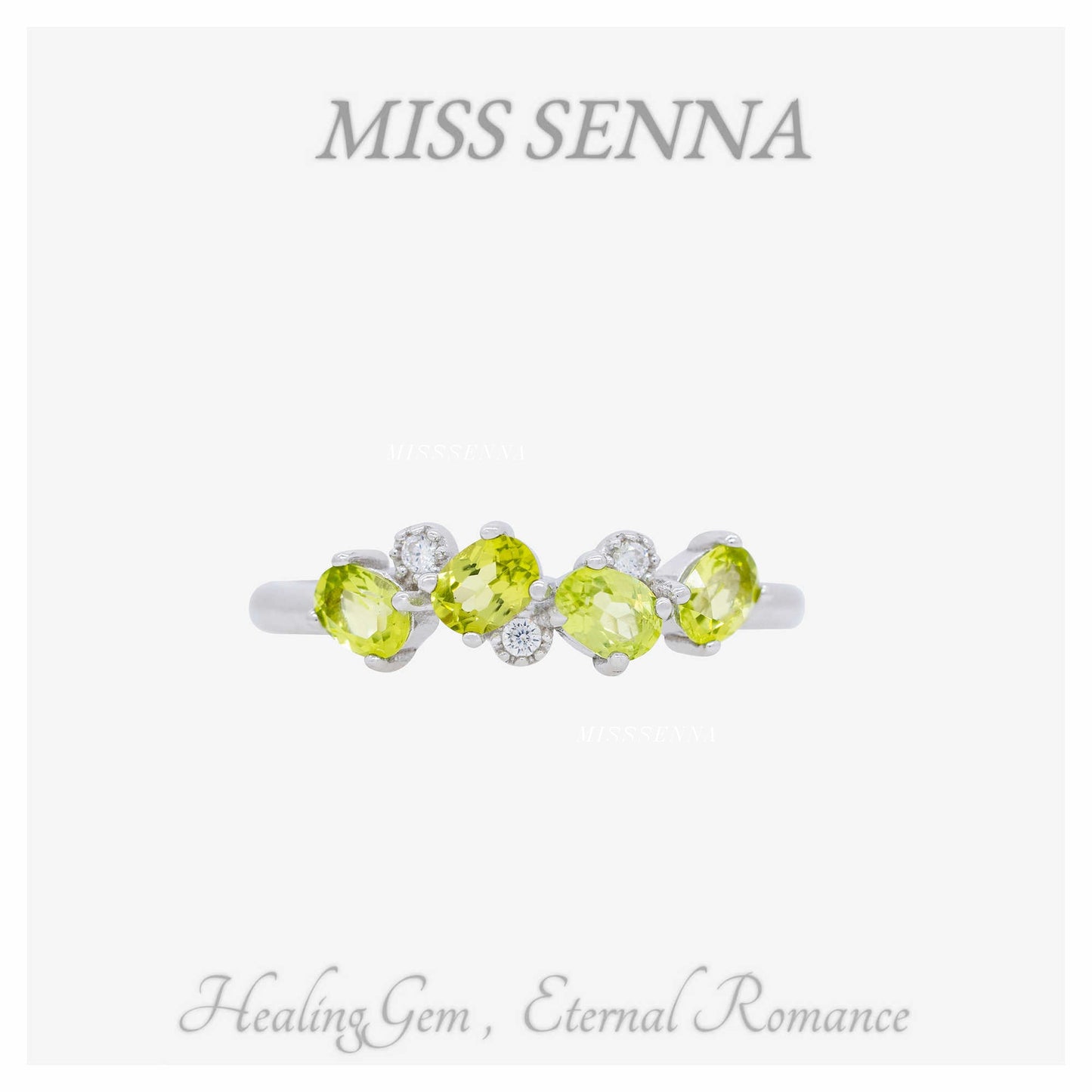 S925 Silver Natural Peridot Four Gems Vivid Green Ring