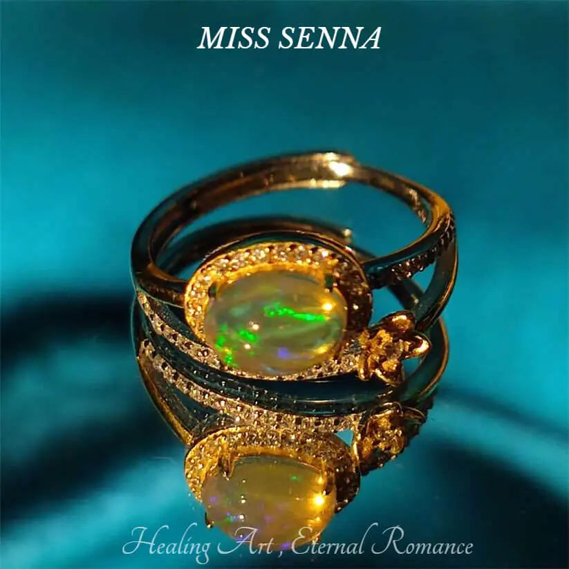 S925 Sterling Silver 18k Gold Plated Natural real gemstone opal ring supplier