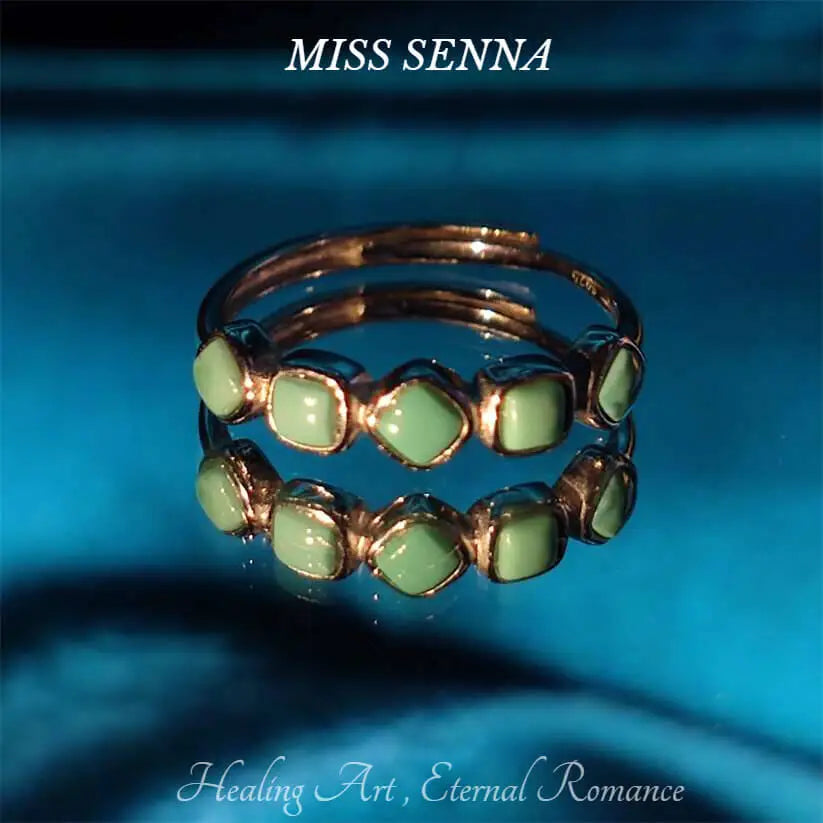 S925 Sterling Silver Turquoise 5 Gemstones Ocean Vibe Green Blue Row Ring