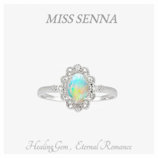 S925 Silver Australia Natural Opal Vintage Flower Exquisite Ring